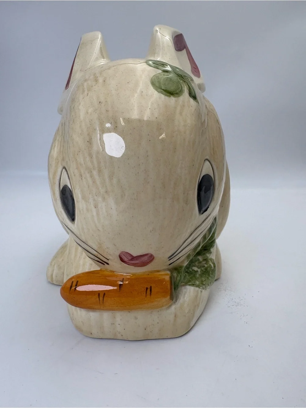 Vintage California Pottery “Lucky Bunny” Cookie Jar with Carrot and Shamrocks